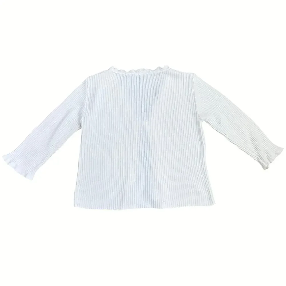 It’s Our Time White Ribbed Tie Front Ruffle Trim Cardigan Top Y2K Fairy Grunge S
